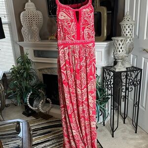 INC International Concepts Red and White Paisley Maxi Dress